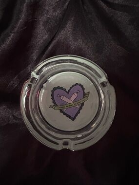Glass Ashtray with Purple Heart Design